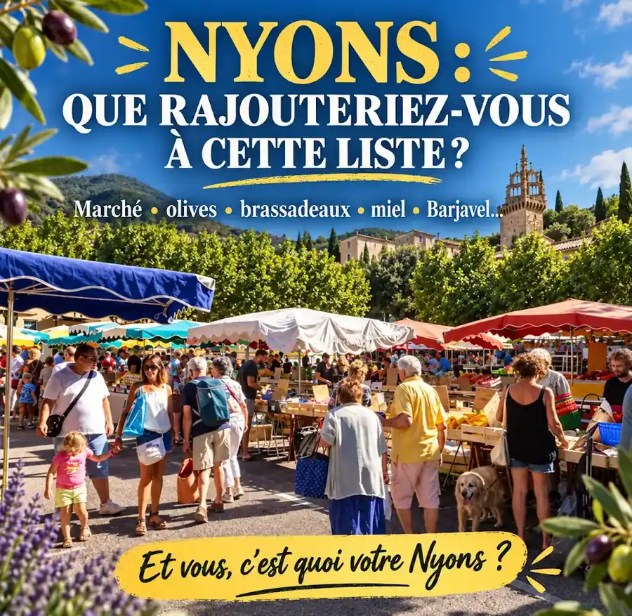 Vue de Nyons en Drôme provençale avec son patrimoine historique et les paysages du Nyonsais.