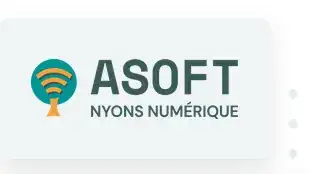 Logo ASOFT Nyons Numérique, avec son nom et un arbre stylisé représentant le Wi-Fi.