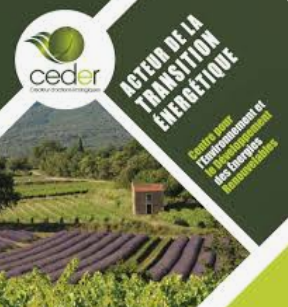 Visuel du CEDER sur la transition énergétique, avec paysage provençal et champs de lavande