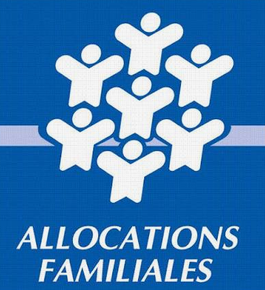 Logo des Allocations familiales, avec des silhouettes blanches sur fond bleu.