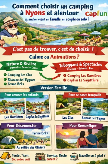 Infographie pour choisir un camping à Nyons et dans les environs