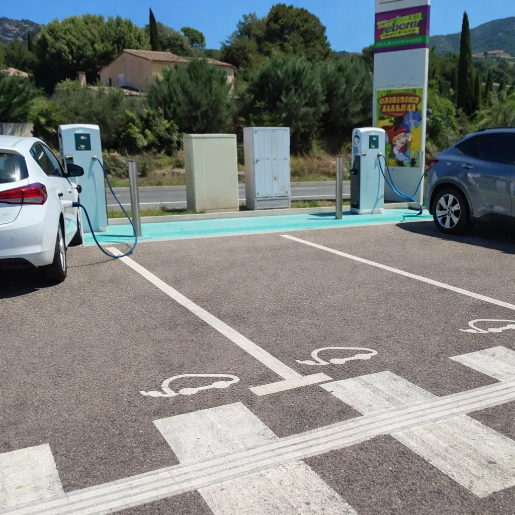 Voitures électriques en recharge sur des bornes à Nyons