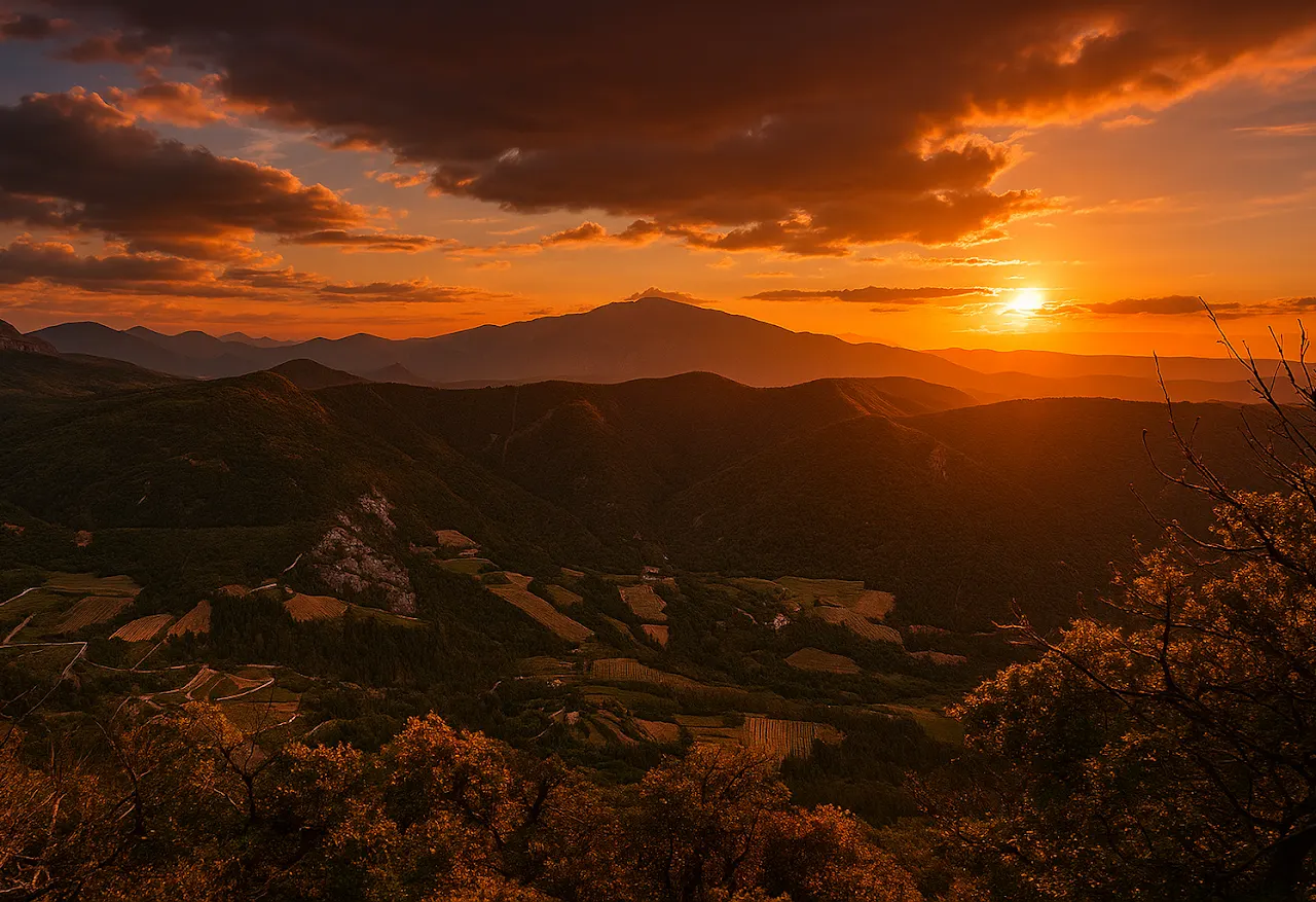 Coucher de soleil sur les collines autour de Nyons