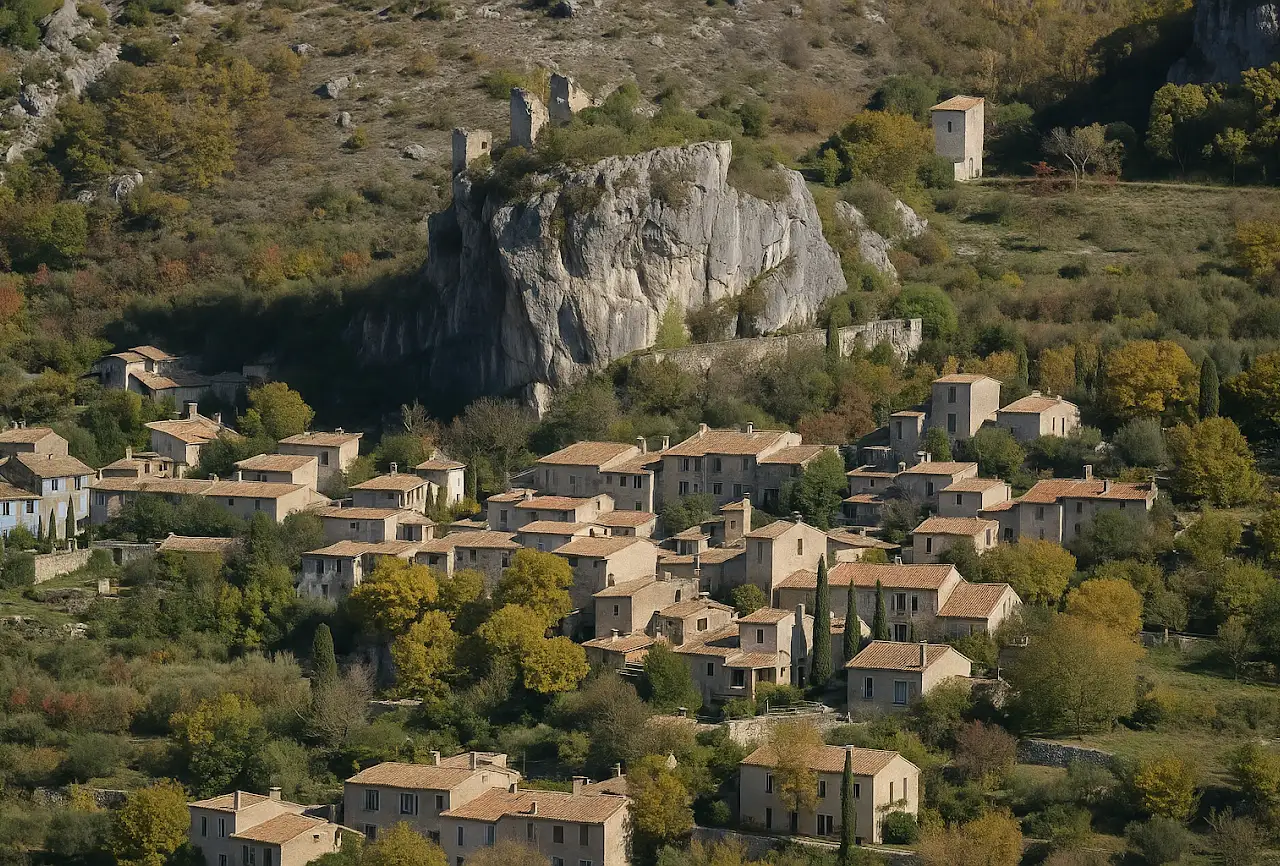 Village de La Roche-sur-le-Buis au pied des falaises