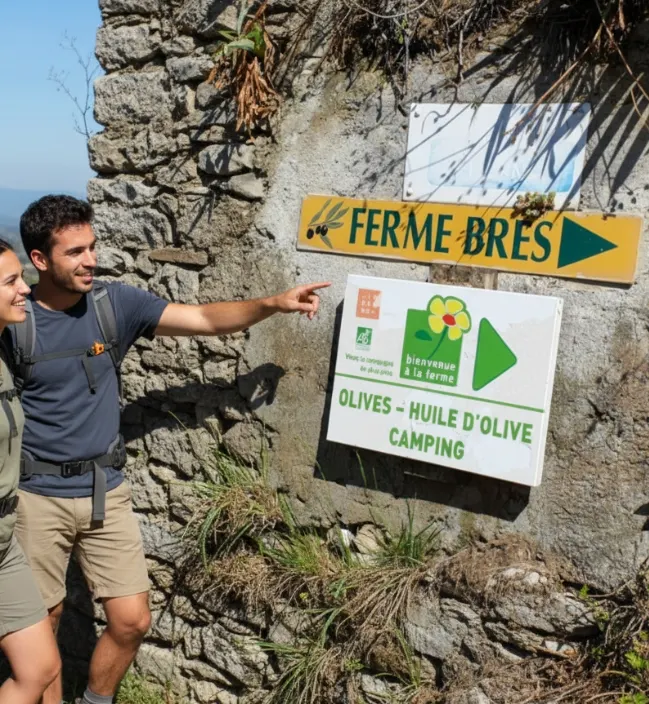 Panneau indiquant la direction de la Ferme Brès à Nyons