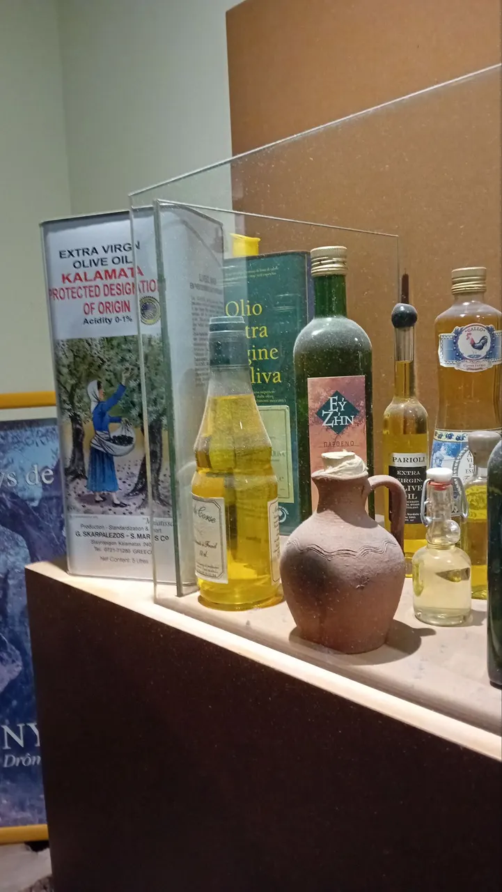 vitrine qui raconte le voyage de l’huile d’olive autour du monde