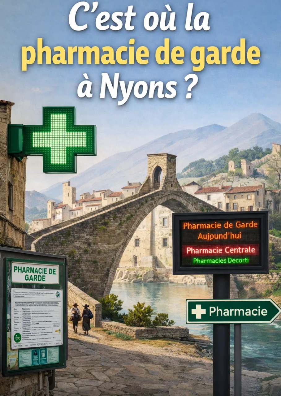 Pharmacie de garde à Nyons indiquée sur panneau lumineux
