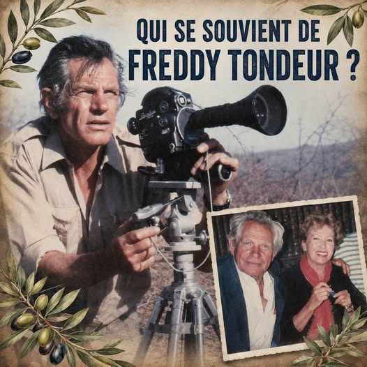 Montage photographique consacré à Freddy Tondeur, grand reporter et ancien Grand Maître des Chevaliers de l’Olivier de Nyons, avec une caméra de cinéma.