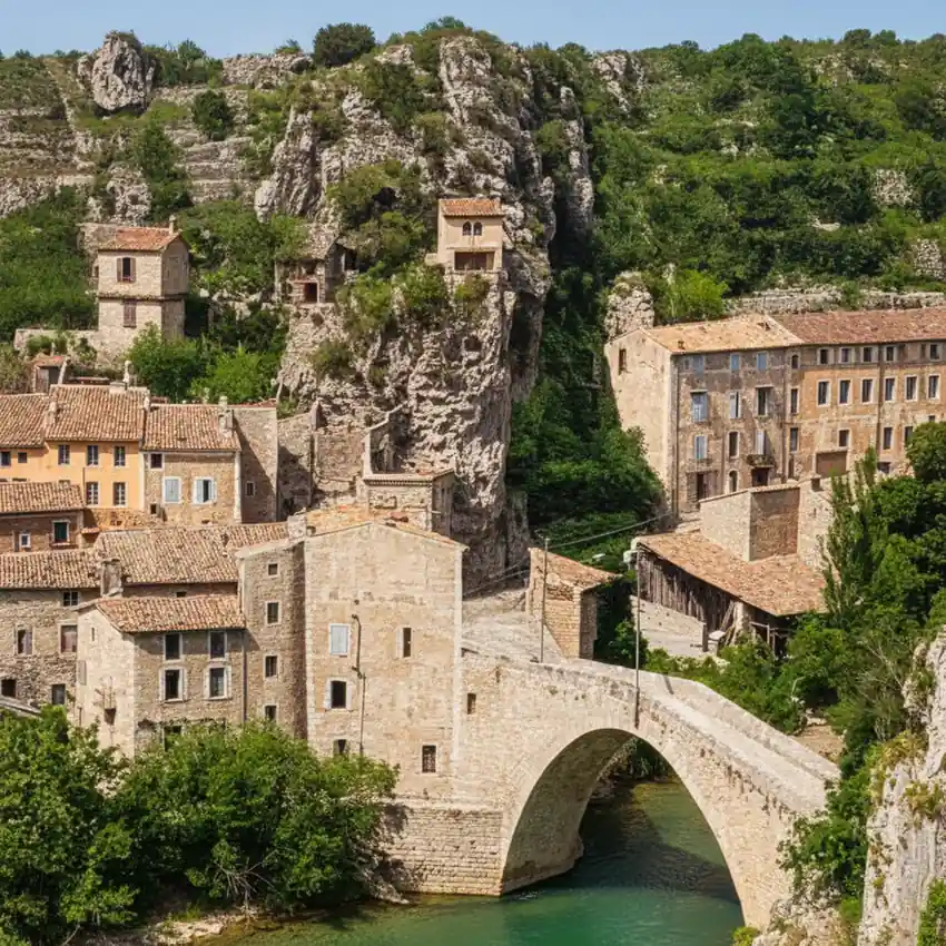 On est en pleine carte postale de la 1ère moitié du XXe siècle : Nyons qui pose comme une star sans le savoir