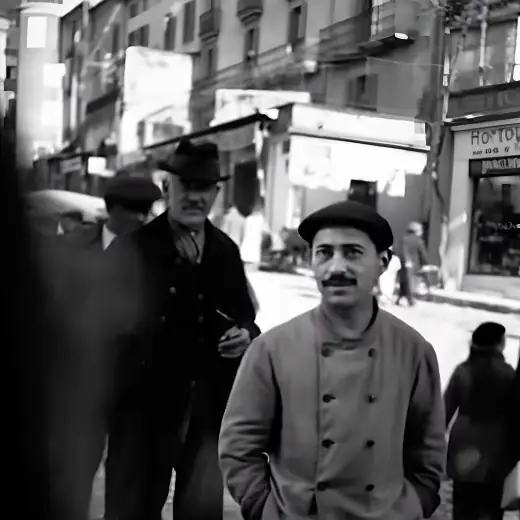 Jour de marché à Nyons vers 1910, avec commerçants et habitants marchant dans une rue animée du centre-ville