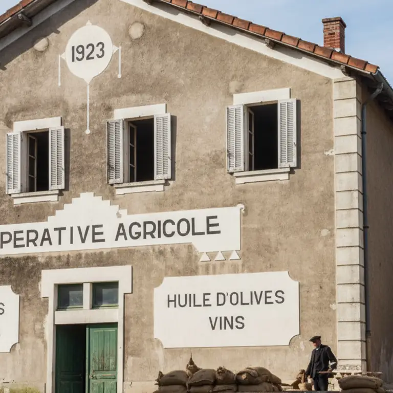 La vieille coopérative agricole de Nyons , avec son « 1923 » fièrement peint, respire l’ histoire de l’olive