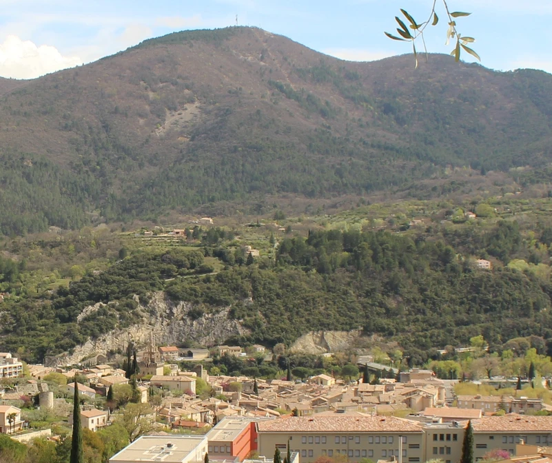 La montagne de Garde-Grosse et son relais au-dessus des toits de Nyons.