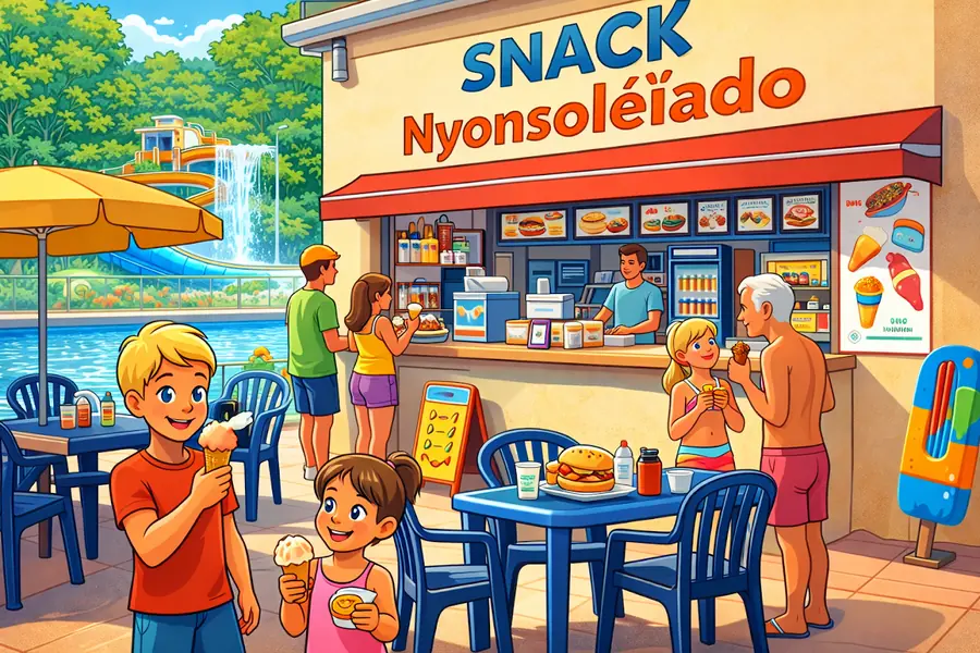 Illustration du snack de Nyonsoleïado et de familles sur sa terrasse.