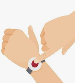 Illustration d’une main appuyant sur le bouton rouge d’un bracelet d’alerte.