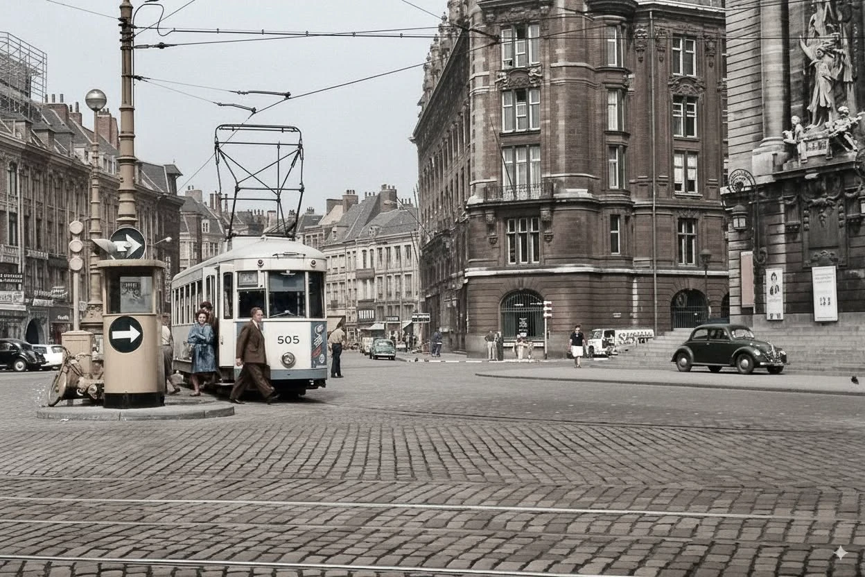 Le tramway 505 place du Théâtre à Lille autrefois.